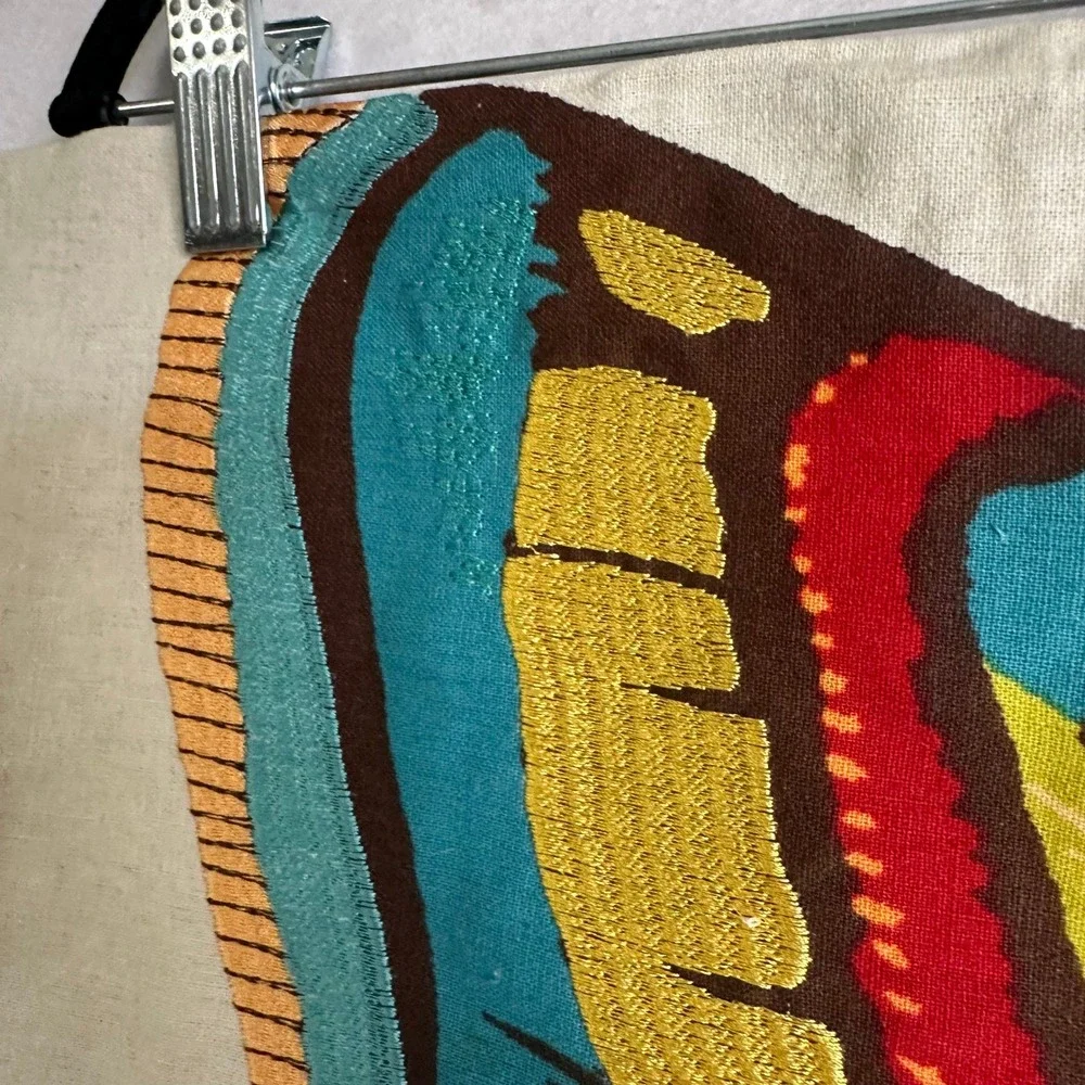 Embroidered Butterfly Wing Square Pillow Cover 20x20 Cream Teal Boho lot of 2